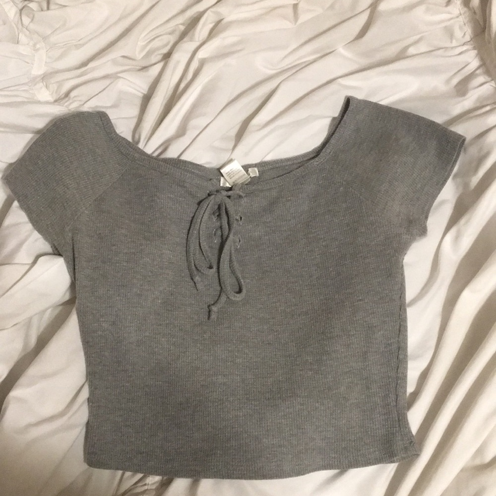 Grey tie up crop top